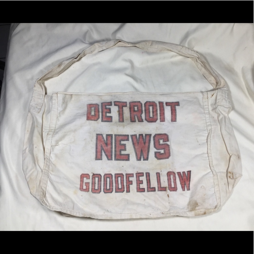 Vintage Detroit News Goodfellow Newspaper Canvas Carrier Delivery Bag